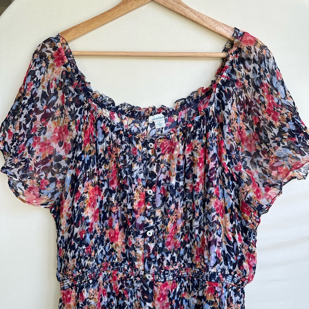 Sundance Flutter Sleeve Cupro Knee Length Button Floral Dress, size L - Picture 3 of 6